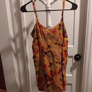 Urban Outfitters Yellow Floral Sun Dress with Maroon & Orange